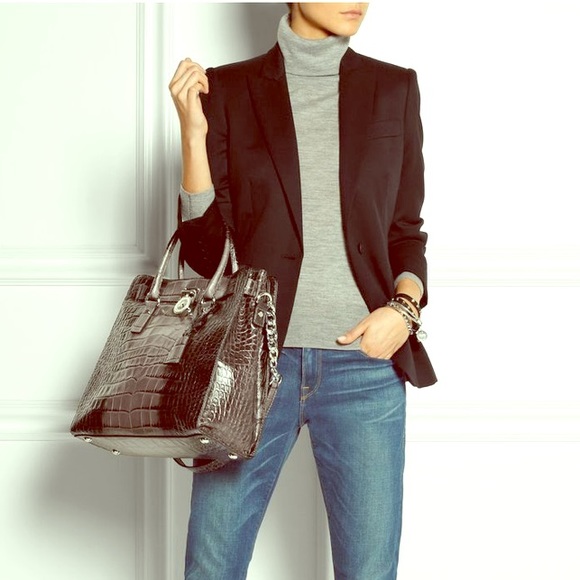 Rare Gray Crocodile Michael Kors Lrg Hamilton Tote - Picture 2 of 5